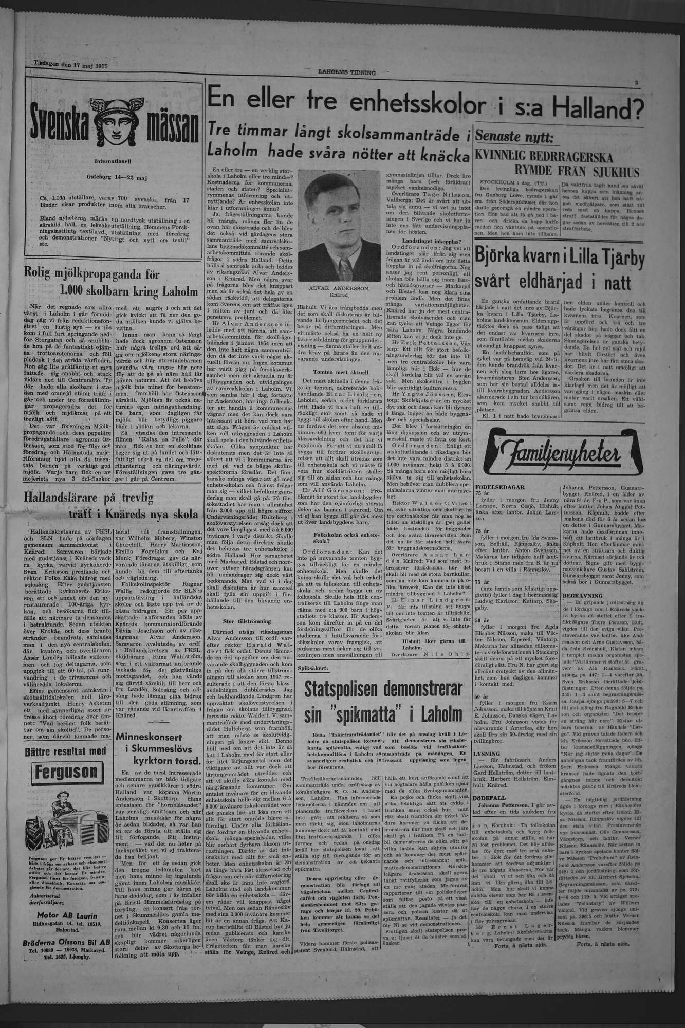 Laholms Tidning Tisdag 17 maj 1955, sida 3