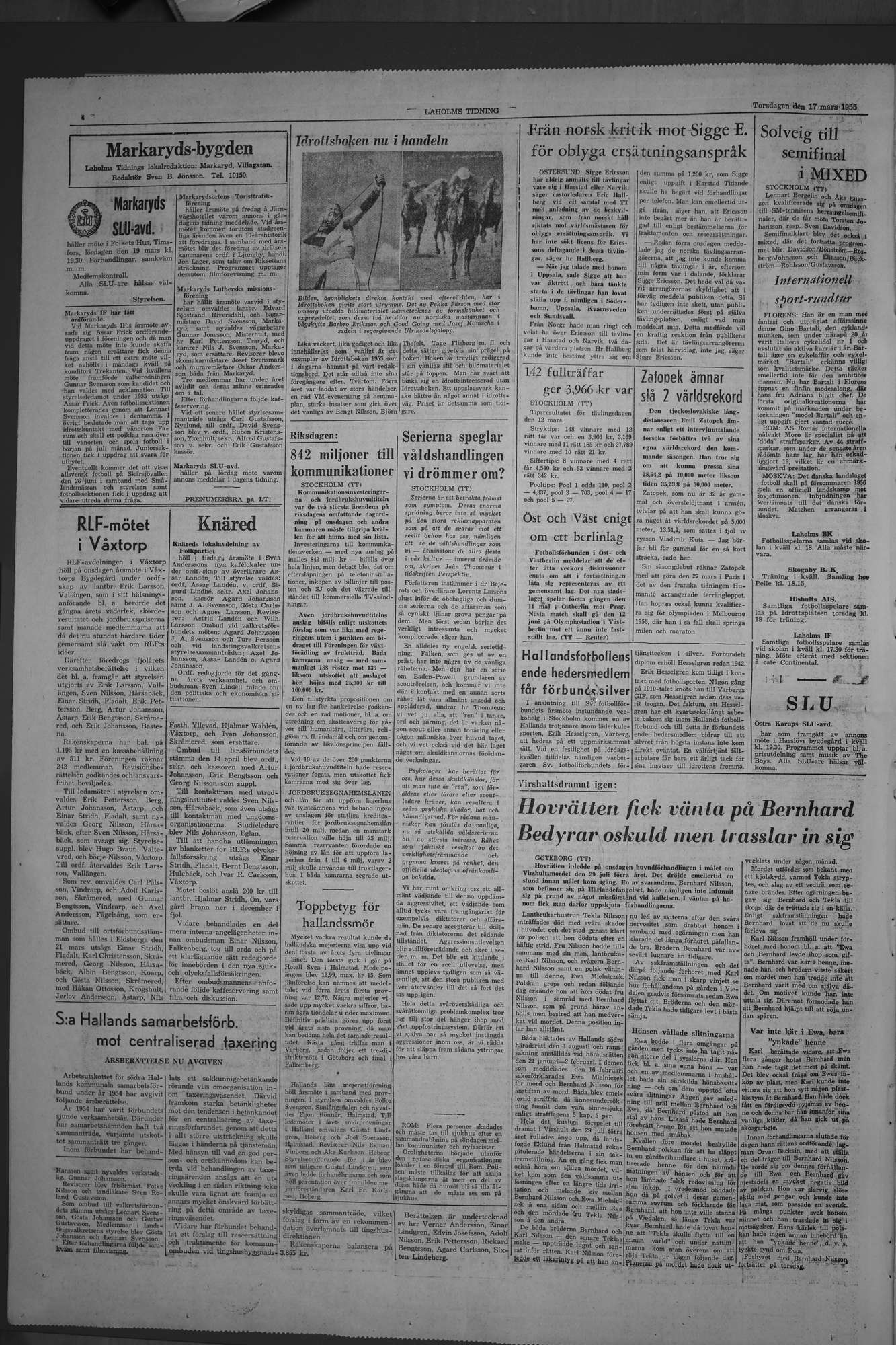 Laholms Tidning Torsdag 17 mars 1955, sida 4