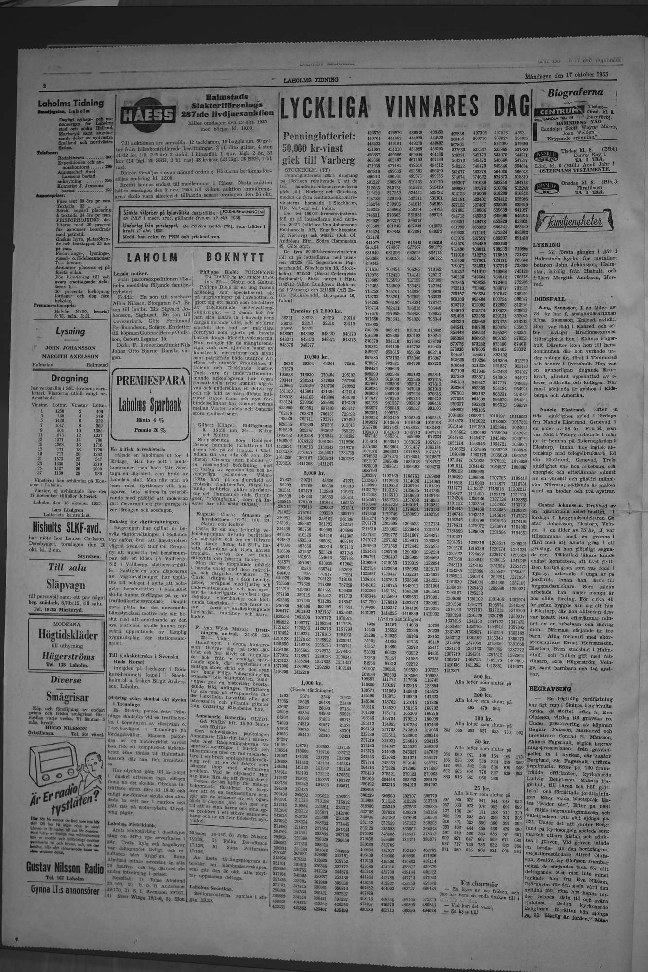 Laholms Tidning Måndag 17 oktober 1955, sida 2