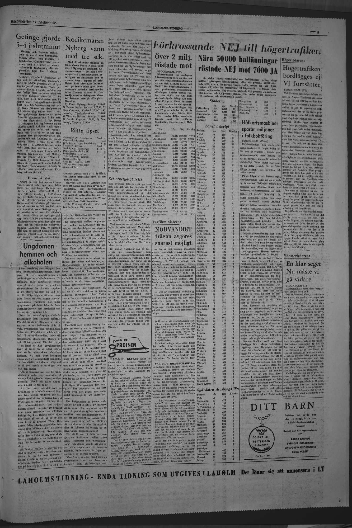Laholms Tidning Måndag 17 oktober 1955, sida 5