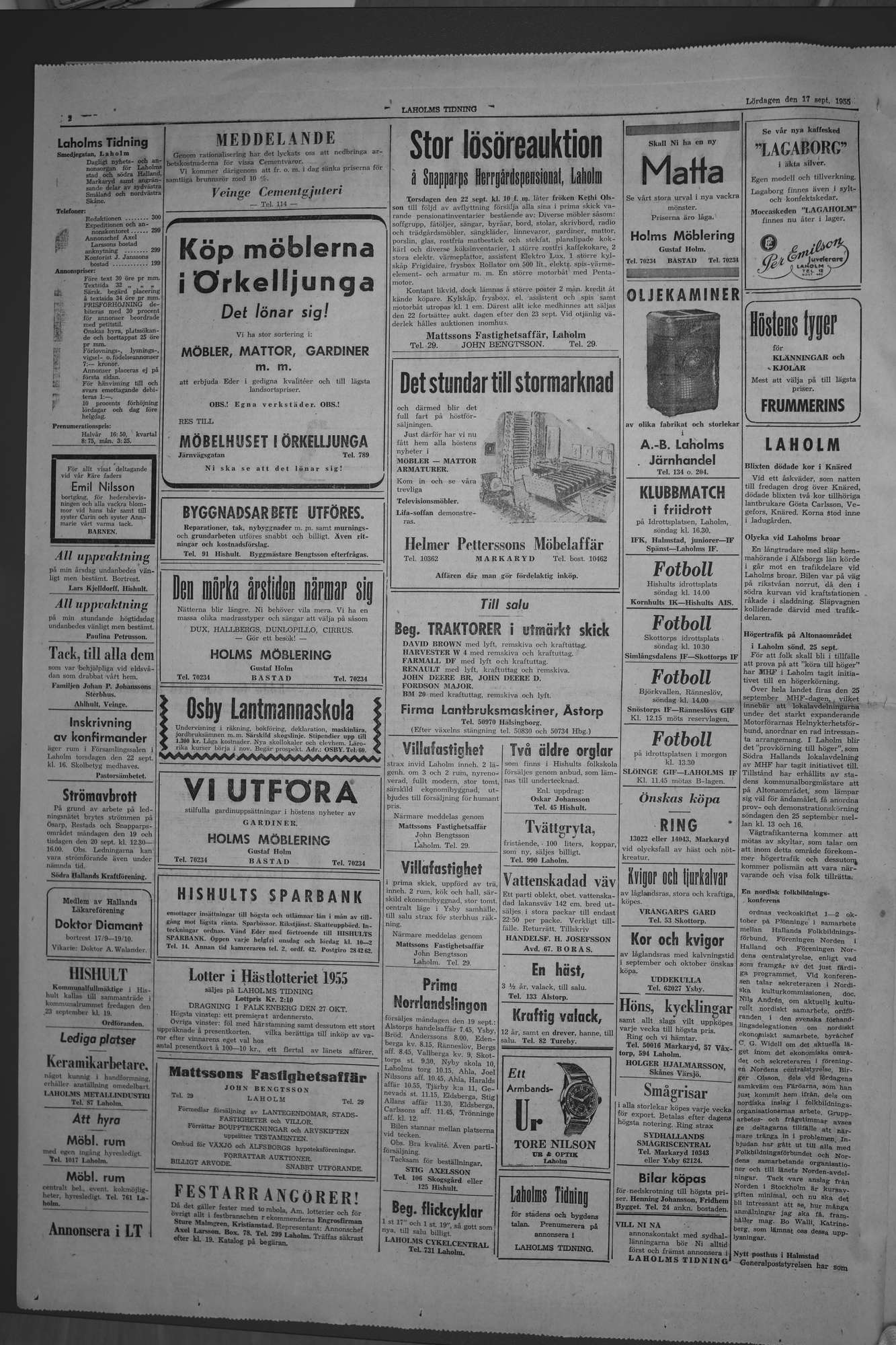 Laholms Tidning Lördag 17 september 1955, sida 2