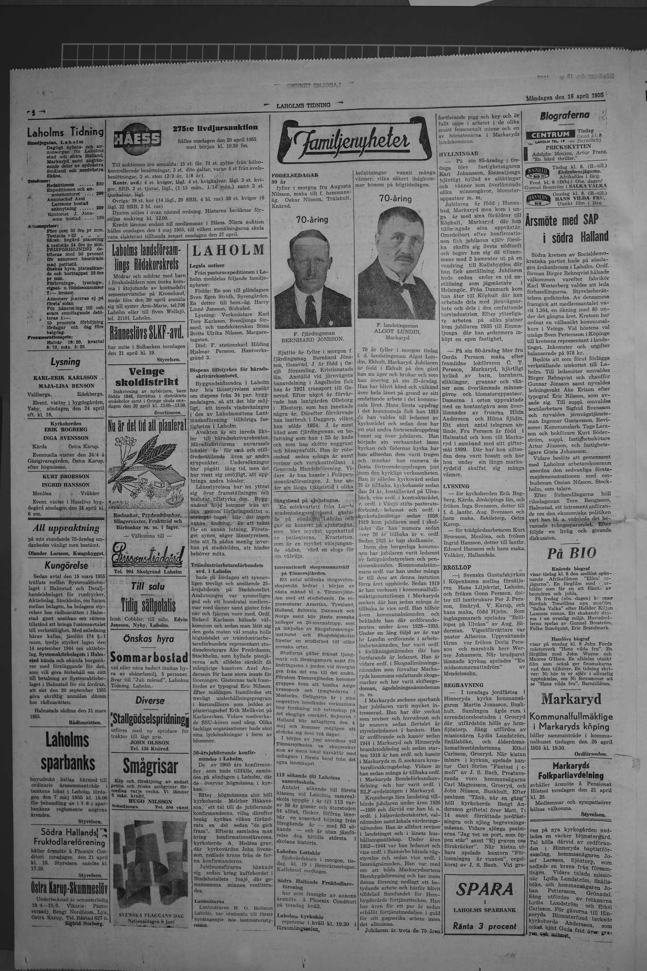 Laholms Tidning Måndag 18 april 1955, sida 2