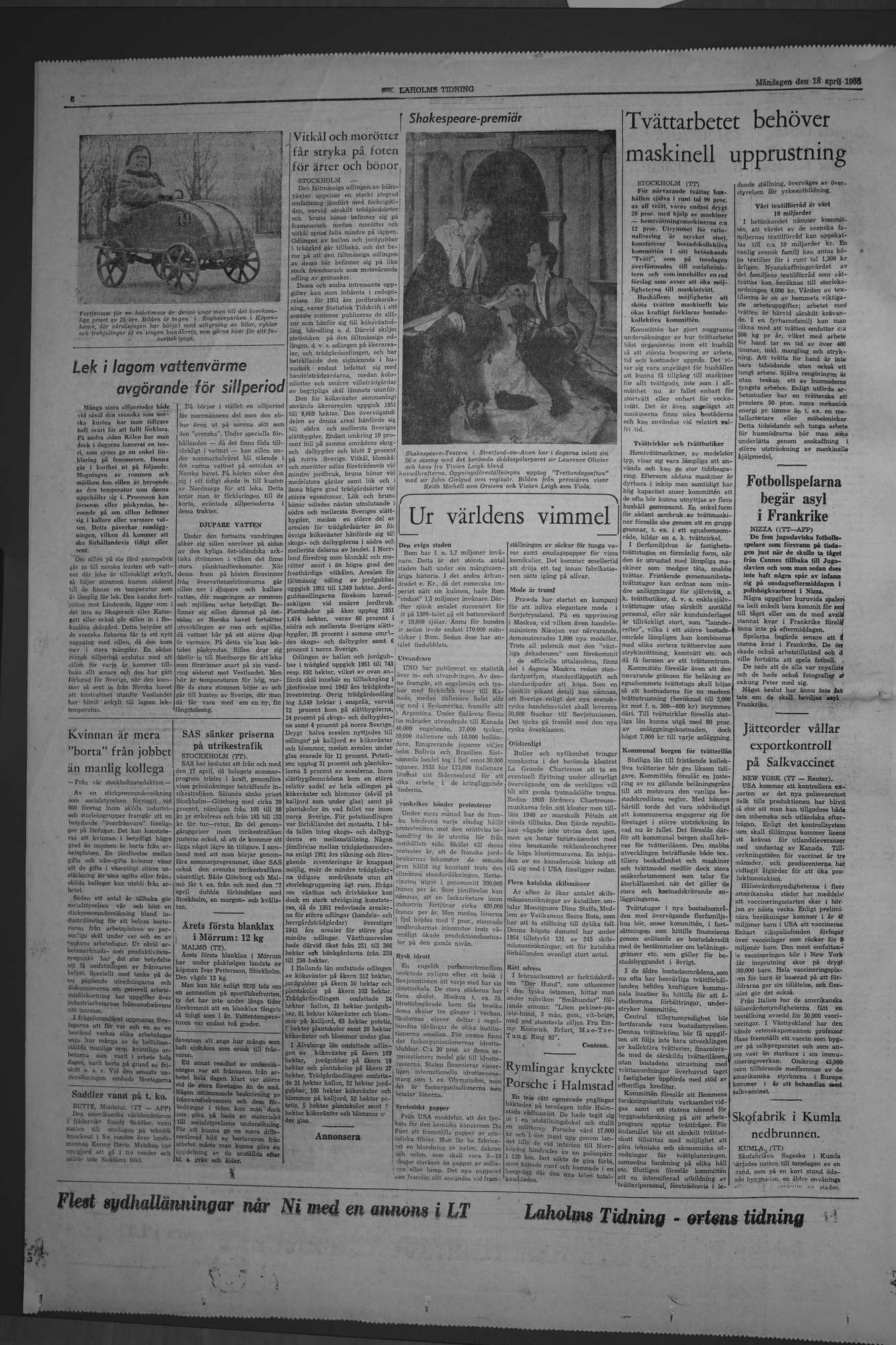 Laholms Tidning Måndag 18 april 1955, sida 6