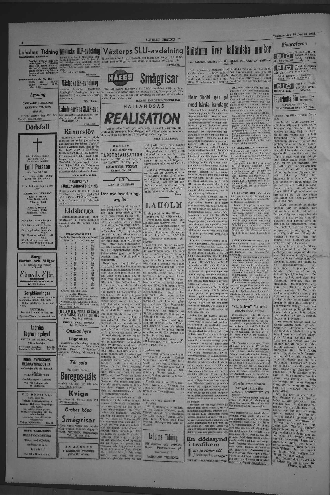 Laholms Tidning Tisdag 18 januari 1955, sida 2