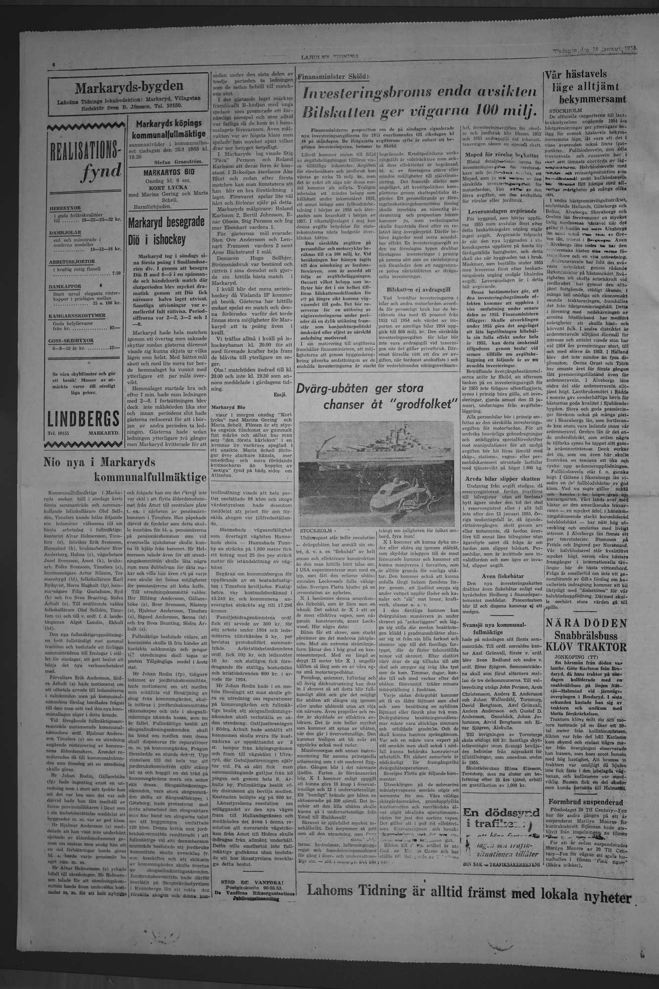 Laholms Tidning Tisdag 18 januari 1955, sida 4