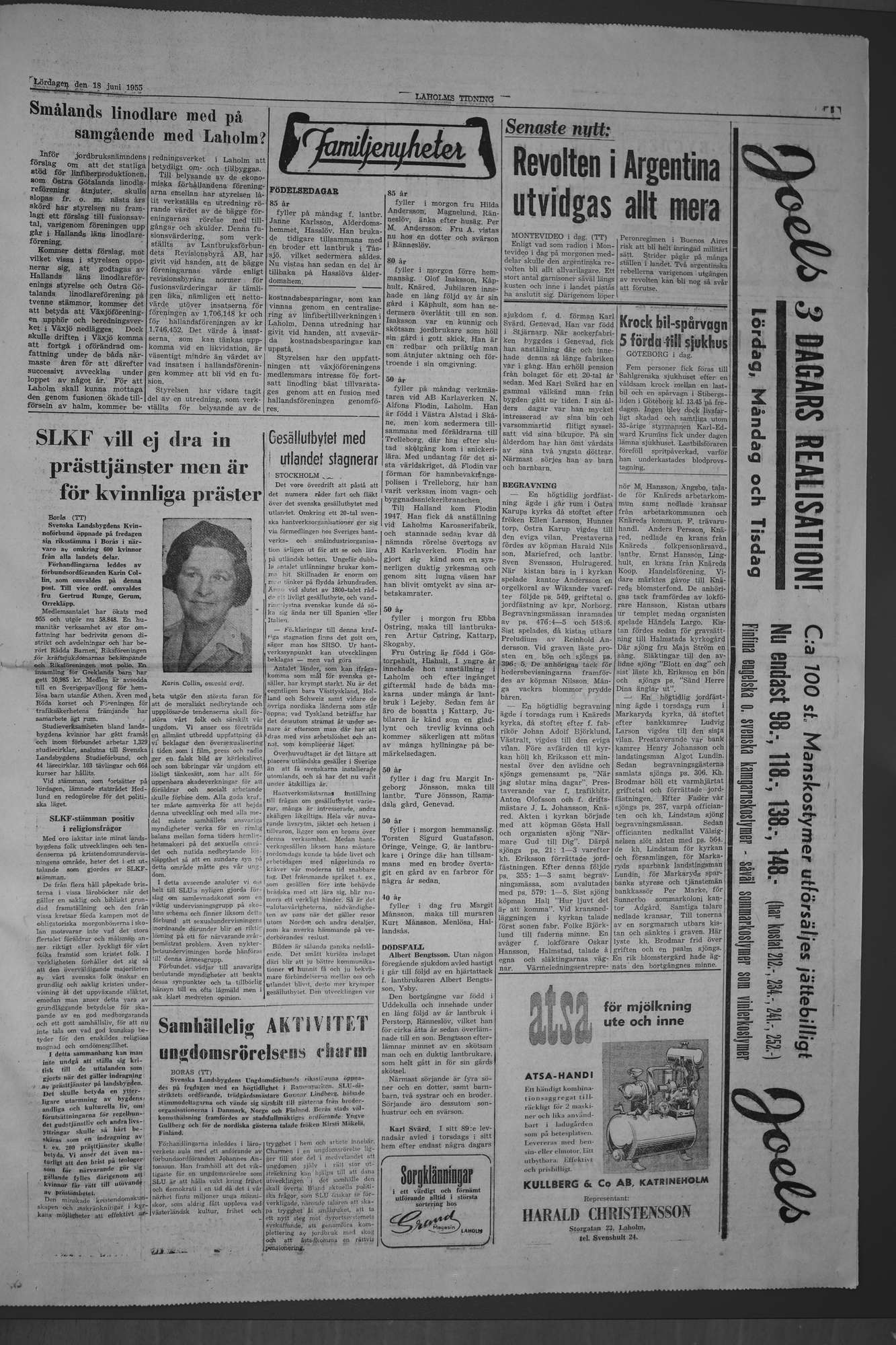 Laholms Tidning Lördag 18 juni 1955, sida 3