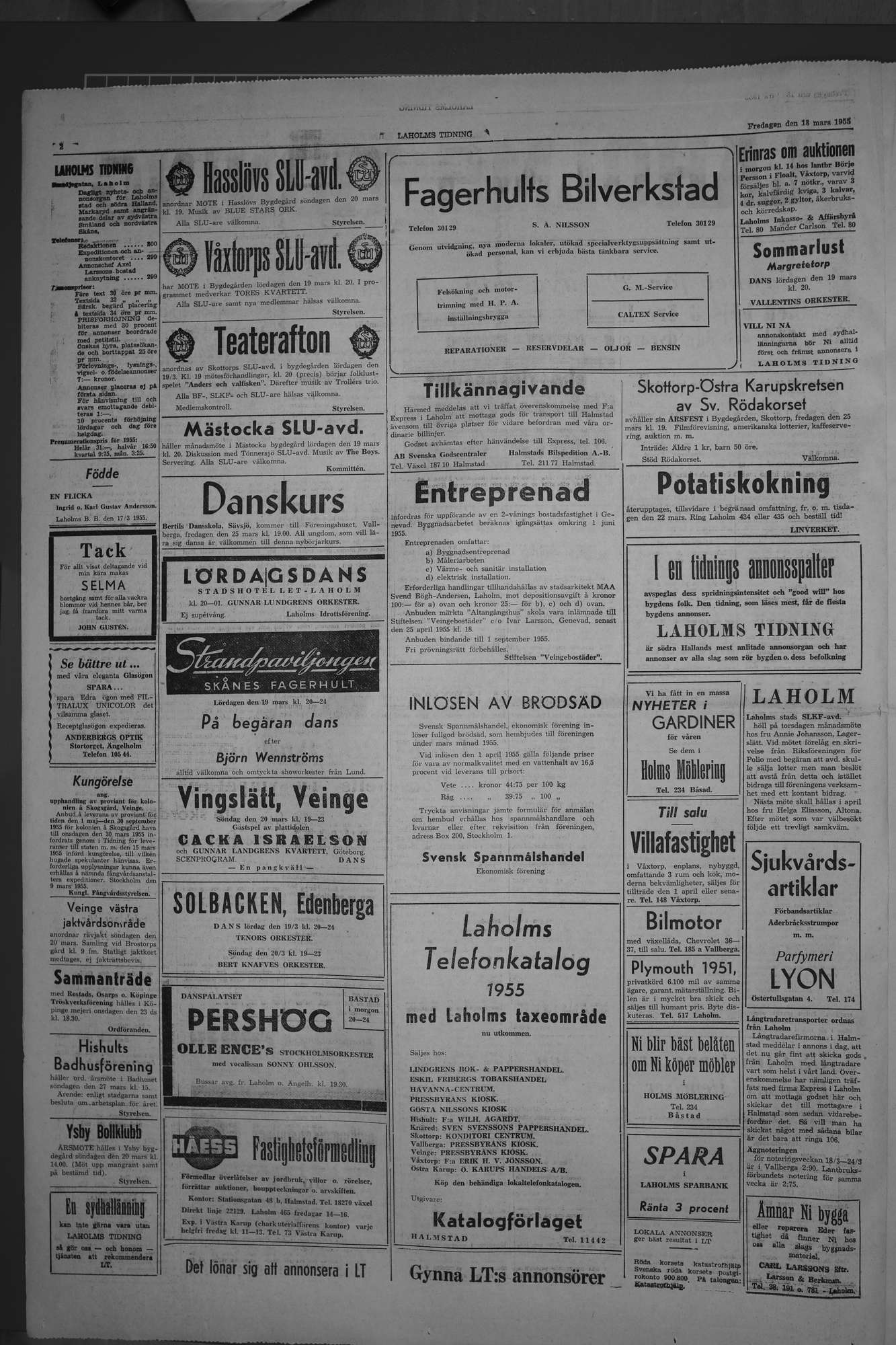 Laholms Tidning Fredag 18 mars 1955, sida 2