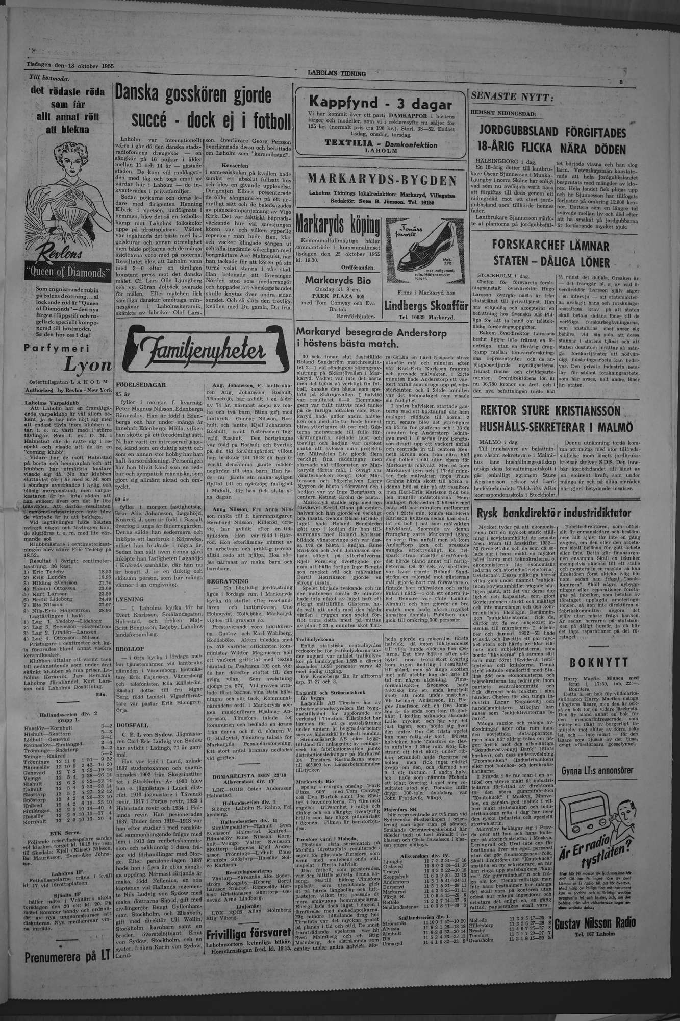 Laholms Tidning Tisdag 18 oktober 1955, sida 3