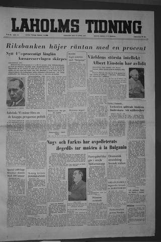Förstasidan, Tisdag 19 april 1955