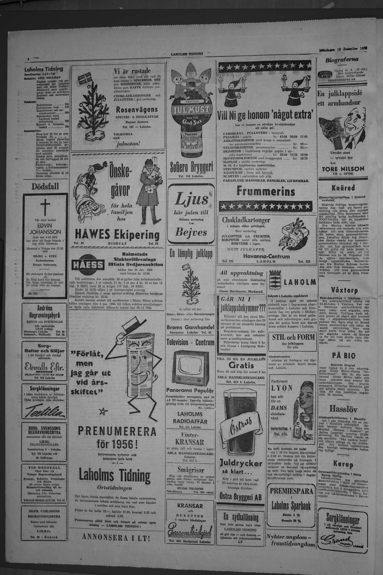 Laholms Tidning Måndag 19 december 1955, sida 2