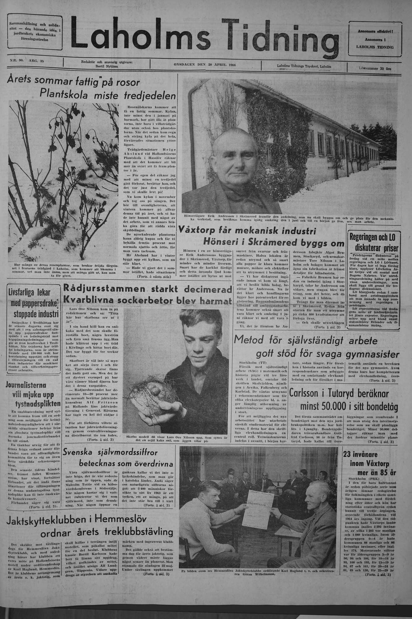 Laholms Tidning Onsdag 20 april 1966, sida 1