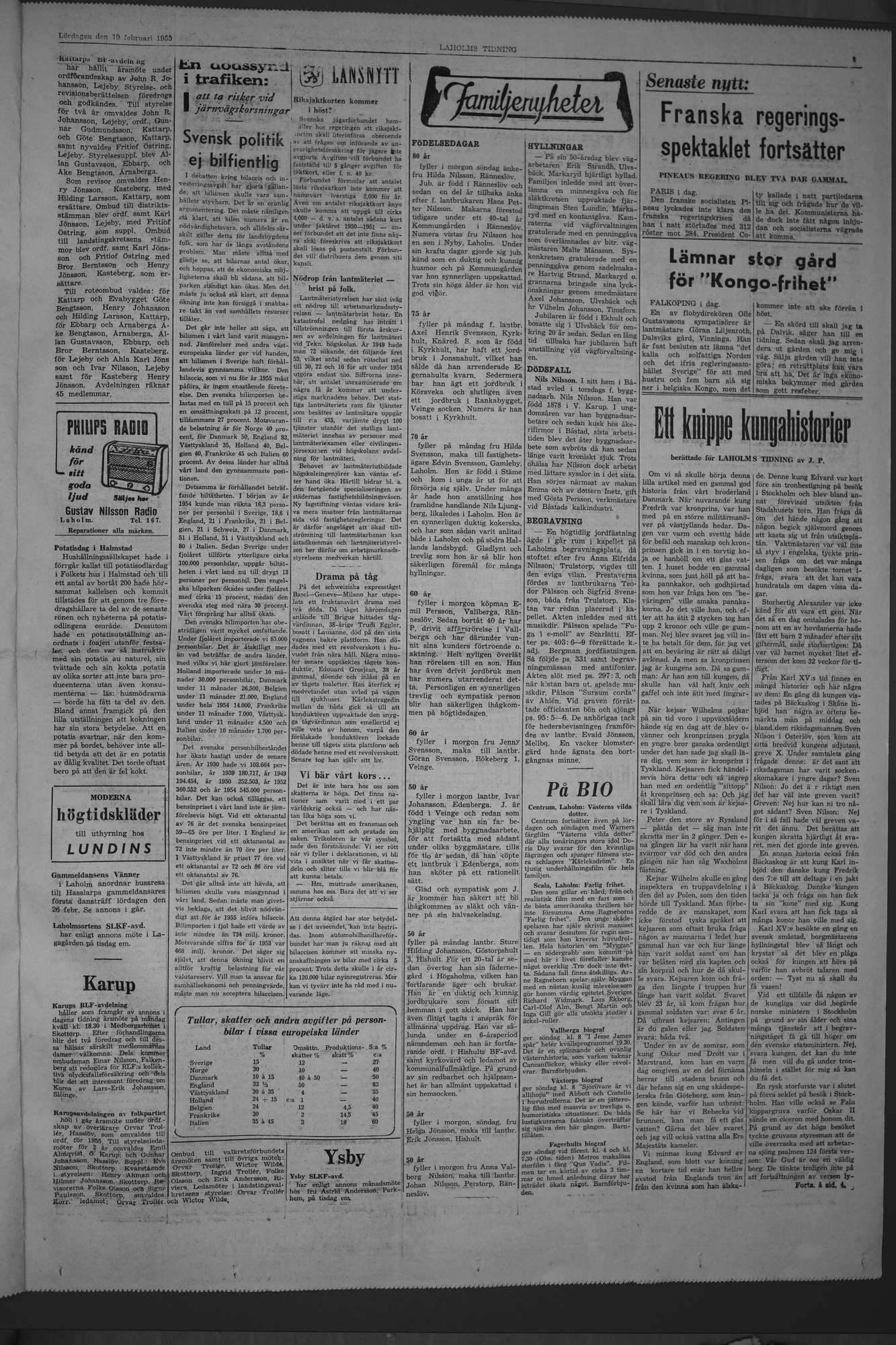 Laholms Tidning Lördag 19 februari 1955, sida 3