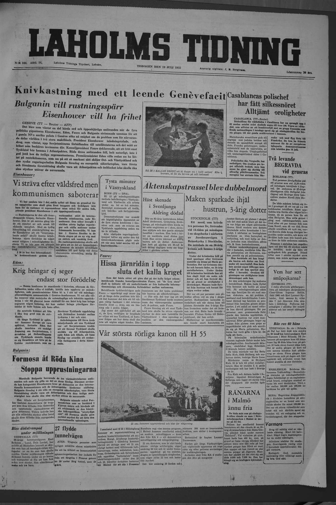 Laholms Tidning Tisdag 19 juli 1955, sida 1