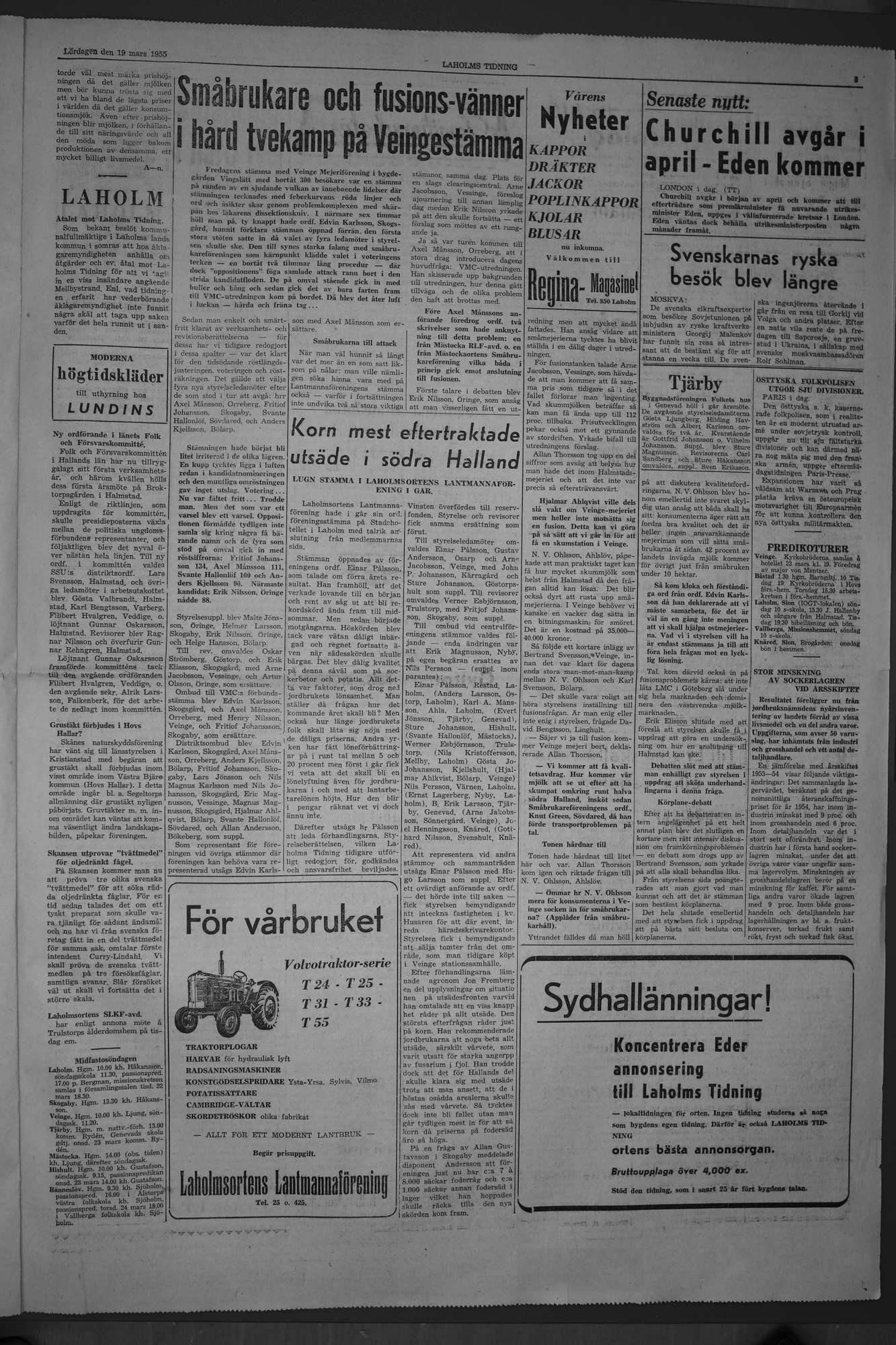 Laholms Tidning Lördag 19 mars 1955, sida 3