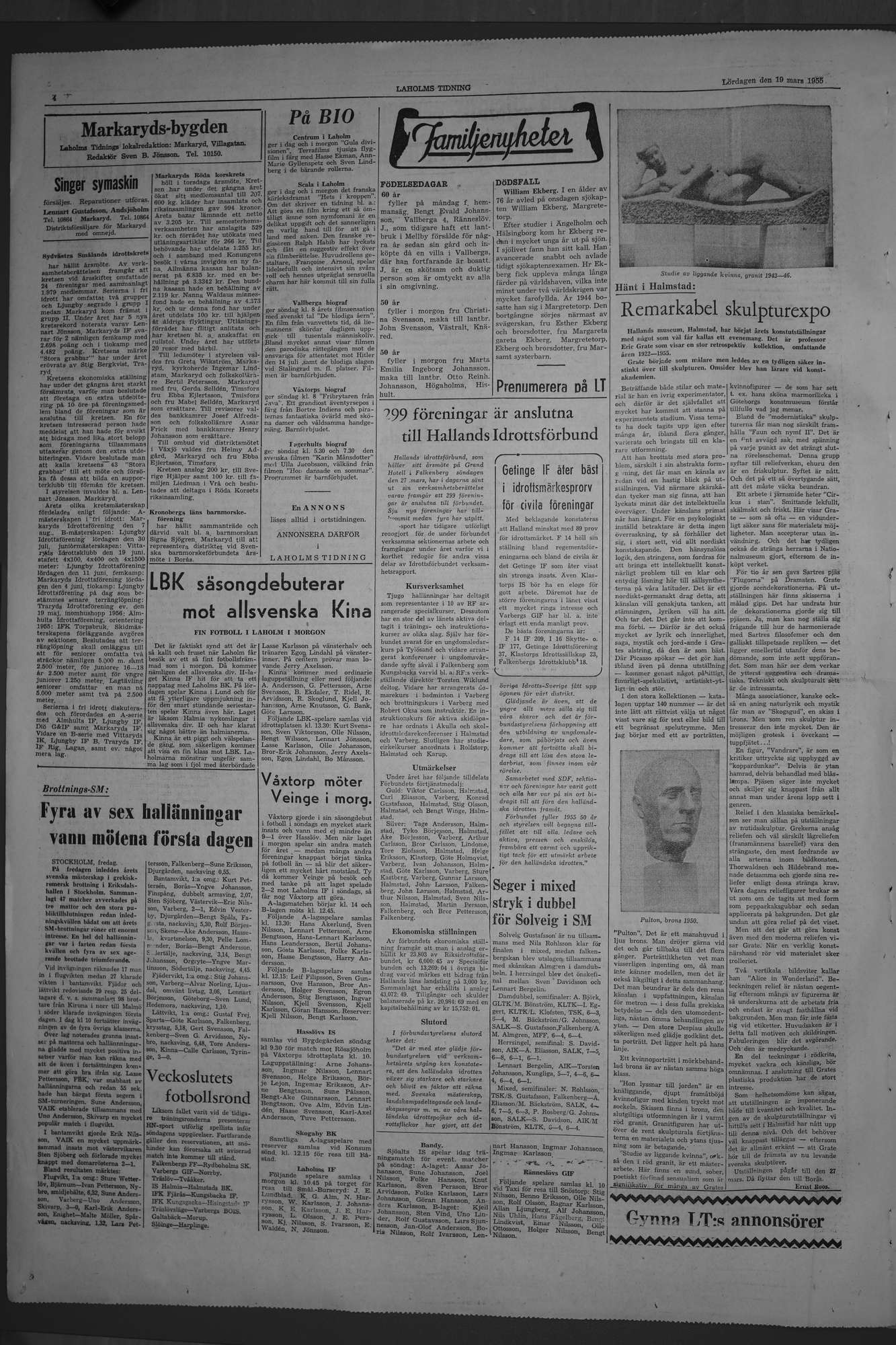 Laholms Tidning Lördag 19 mars 1955, sida 4