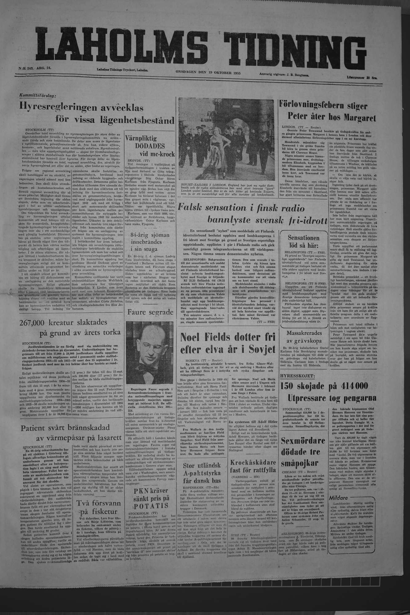 Laholms Tidning Onsdag 19 oktober 1955, sida 1