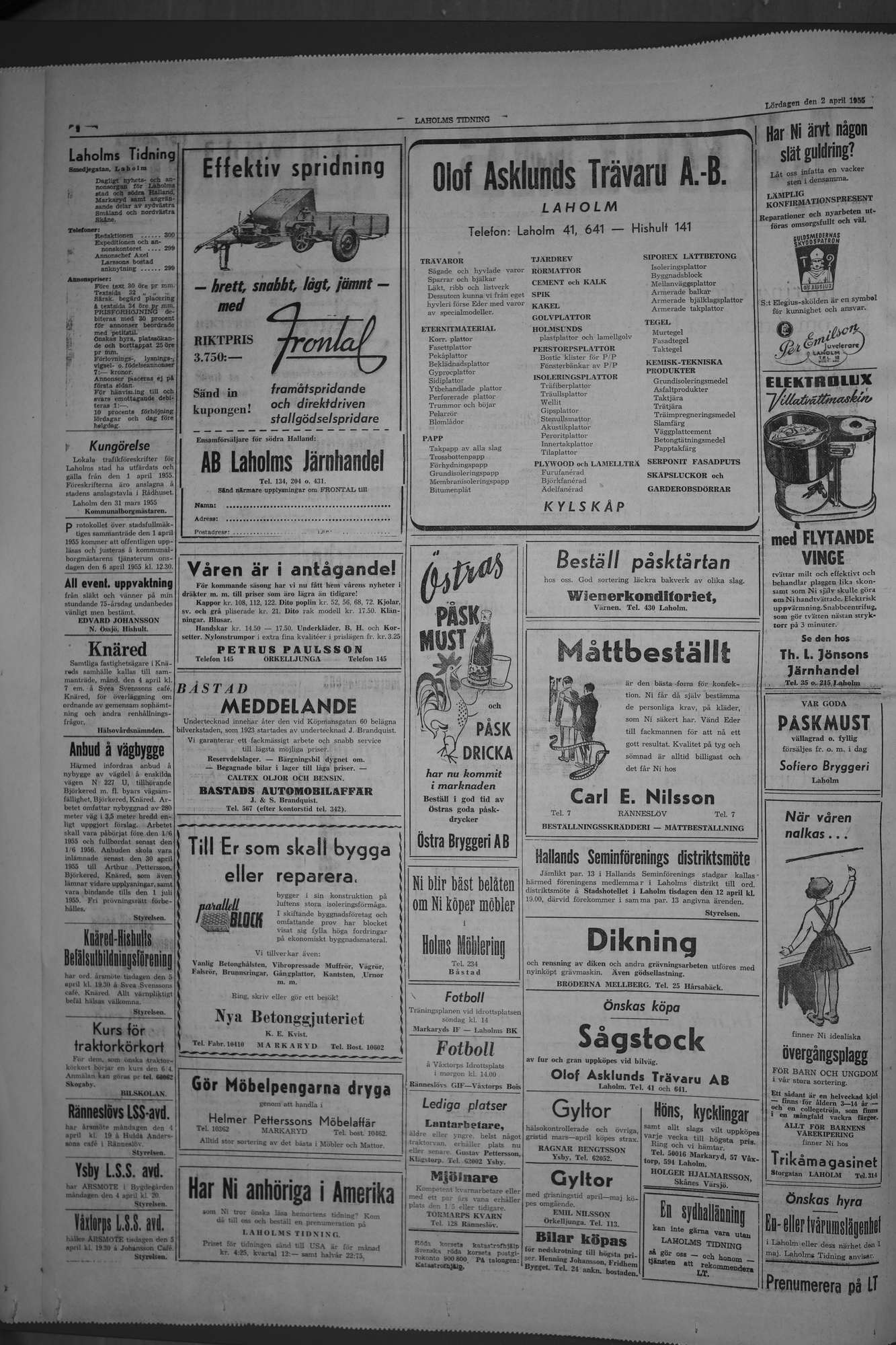 Laholms Tidning Lördag 2 april 1955, sida 2