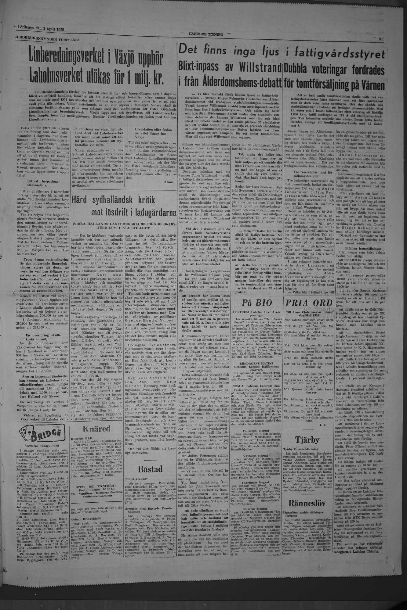 Laholms Tidning Lördag 2 april 1955, sida 5