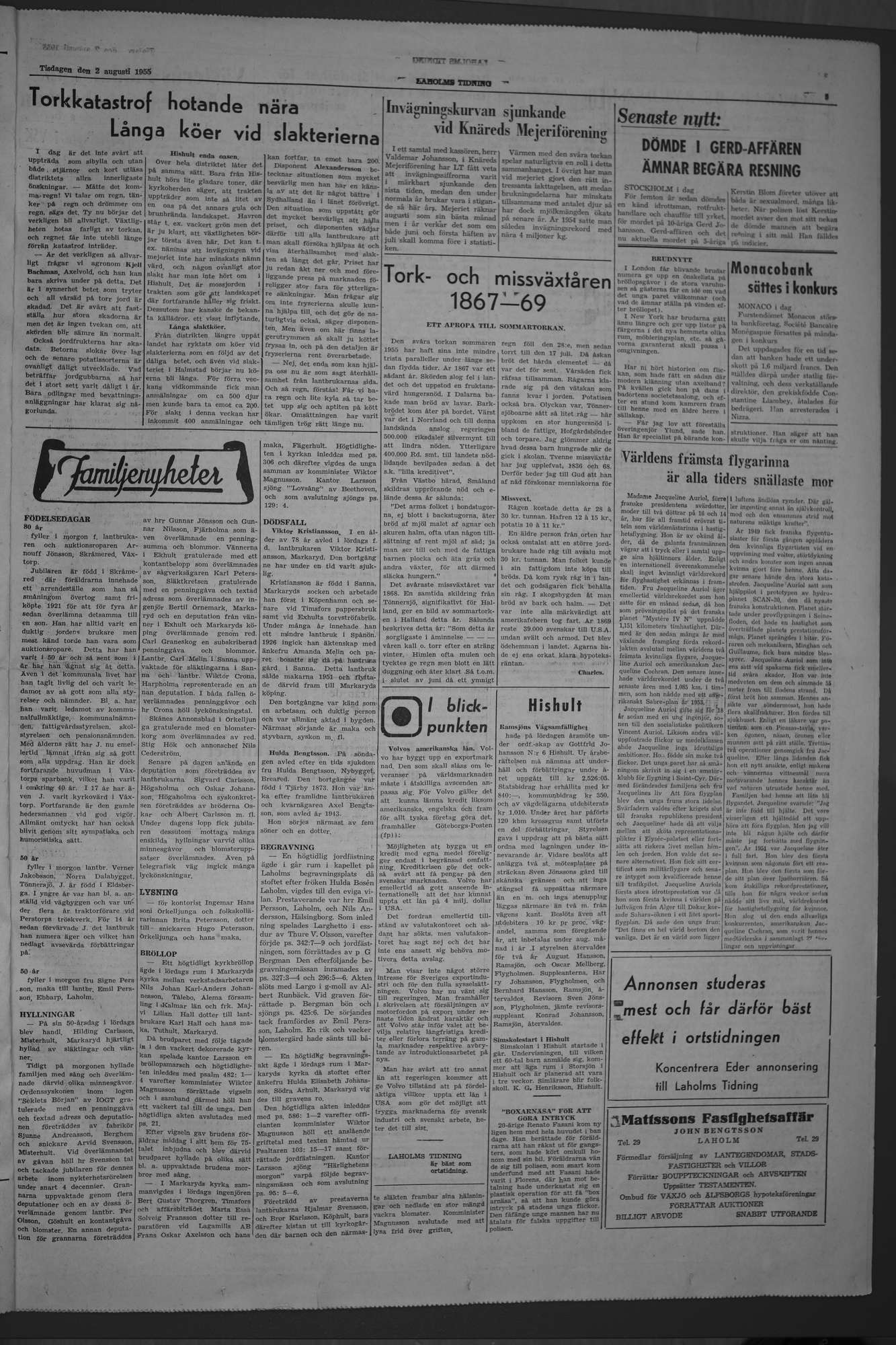 Laholms Tidning Tisdag 2 augusti 1955, sida 3