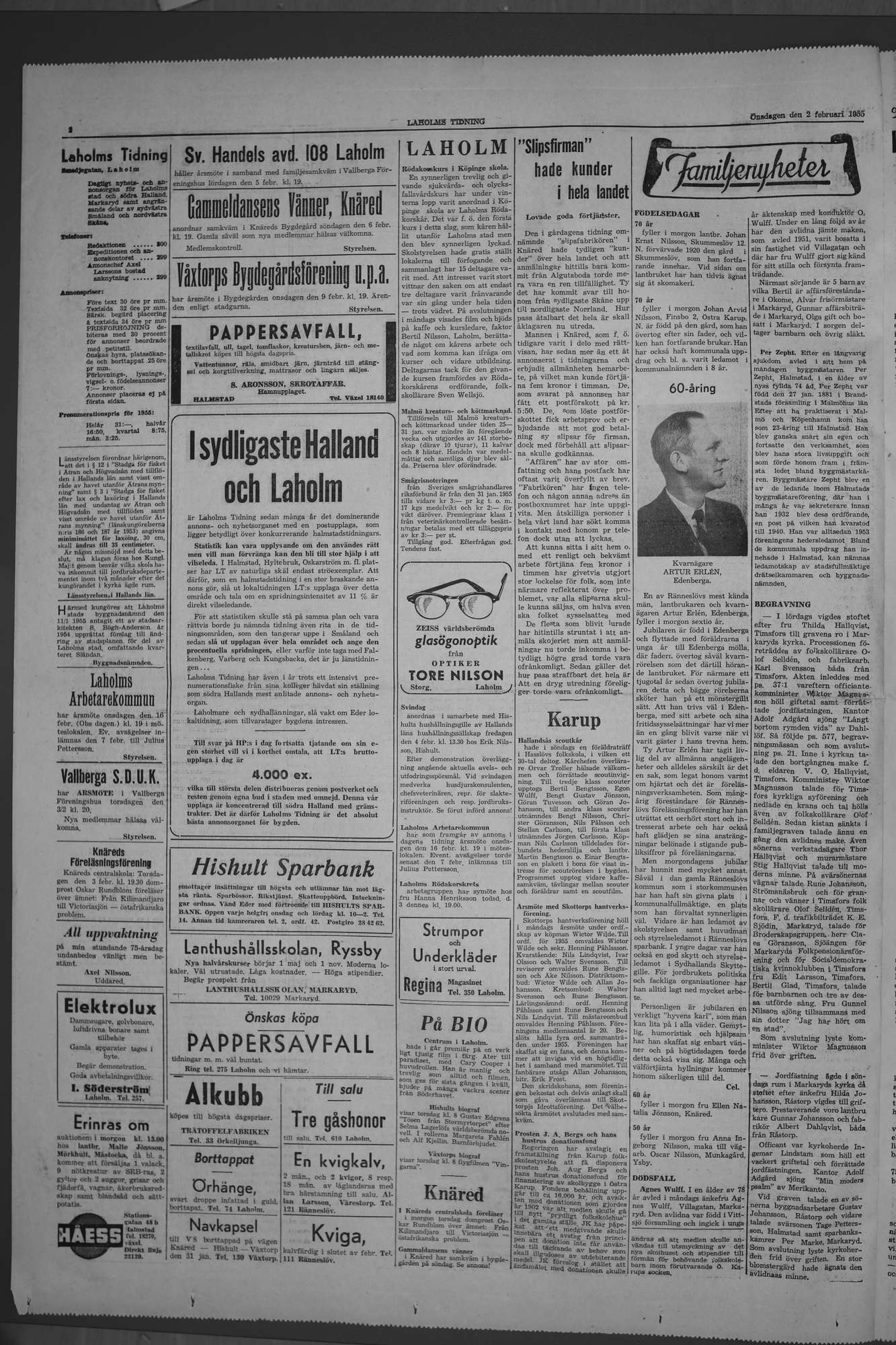 Laholms Tidning Onsdag 2 februari 1955, sida 2