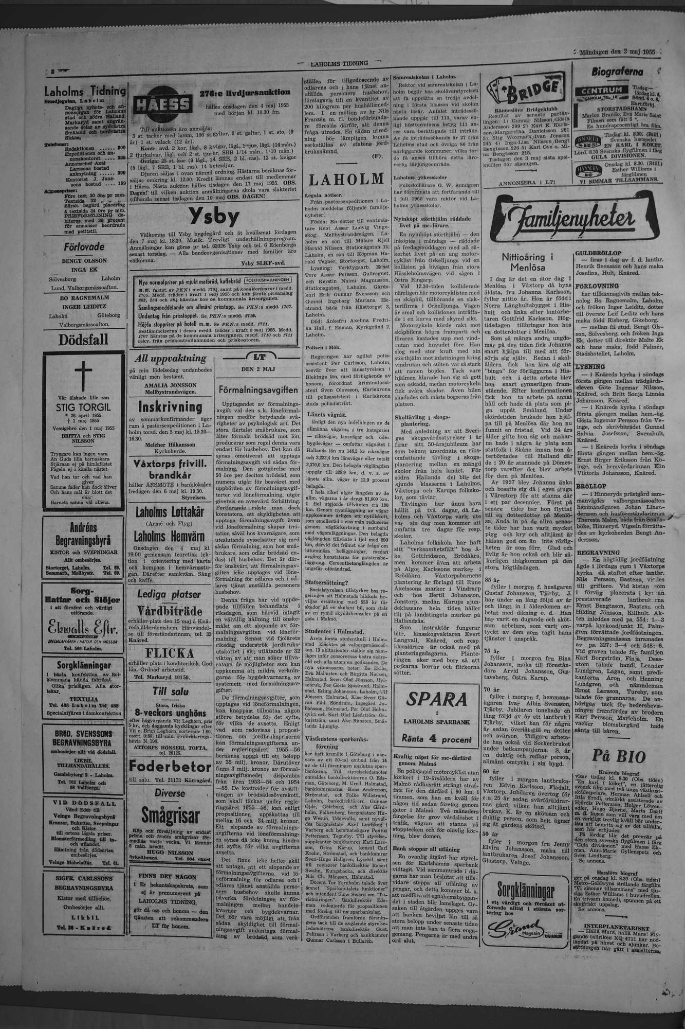 Laholms Tidning Måndag 2 maj 1955, sida 2