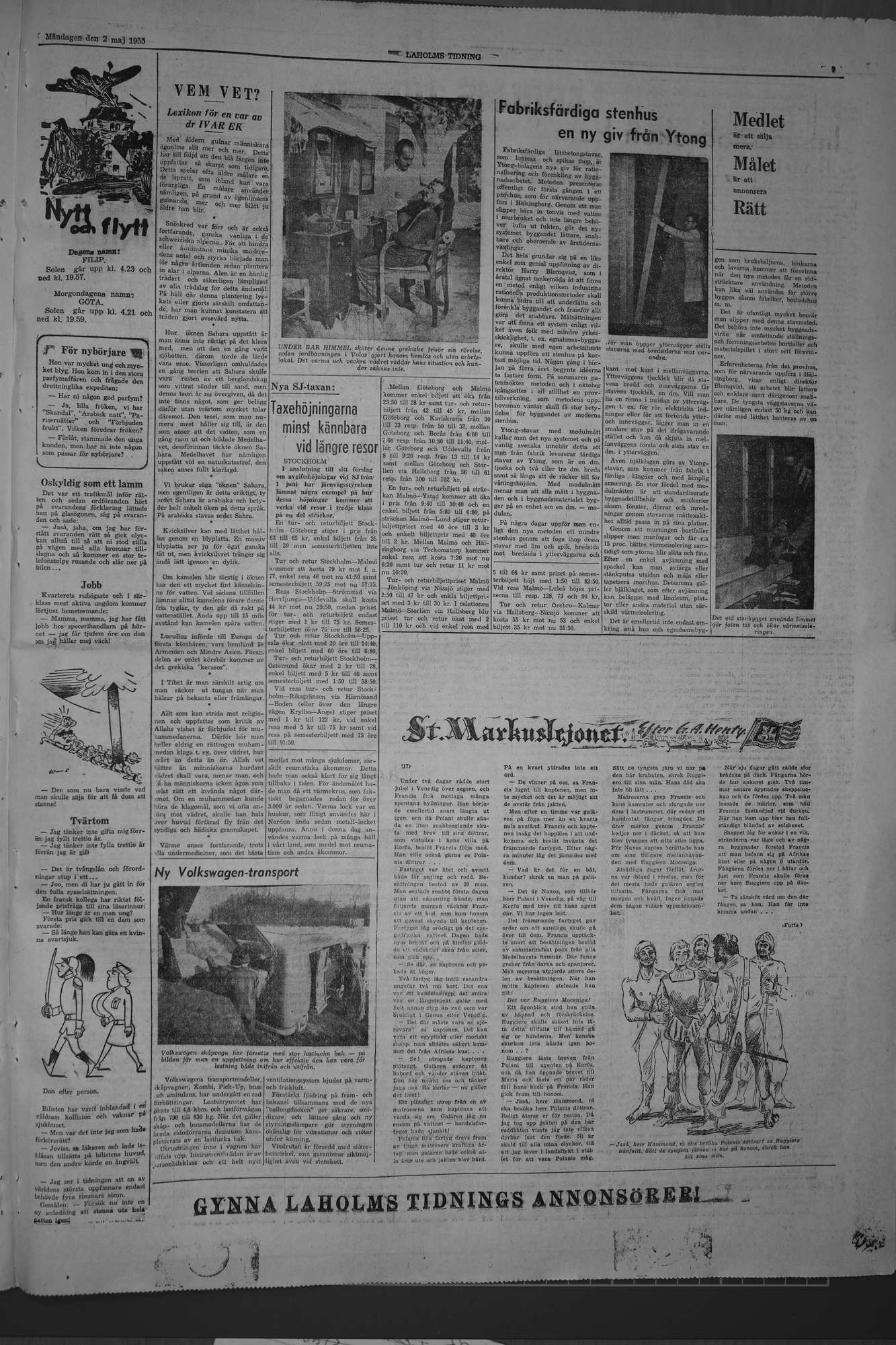 Laholms Tidning Måndag 2 maj 1955, sida 7
