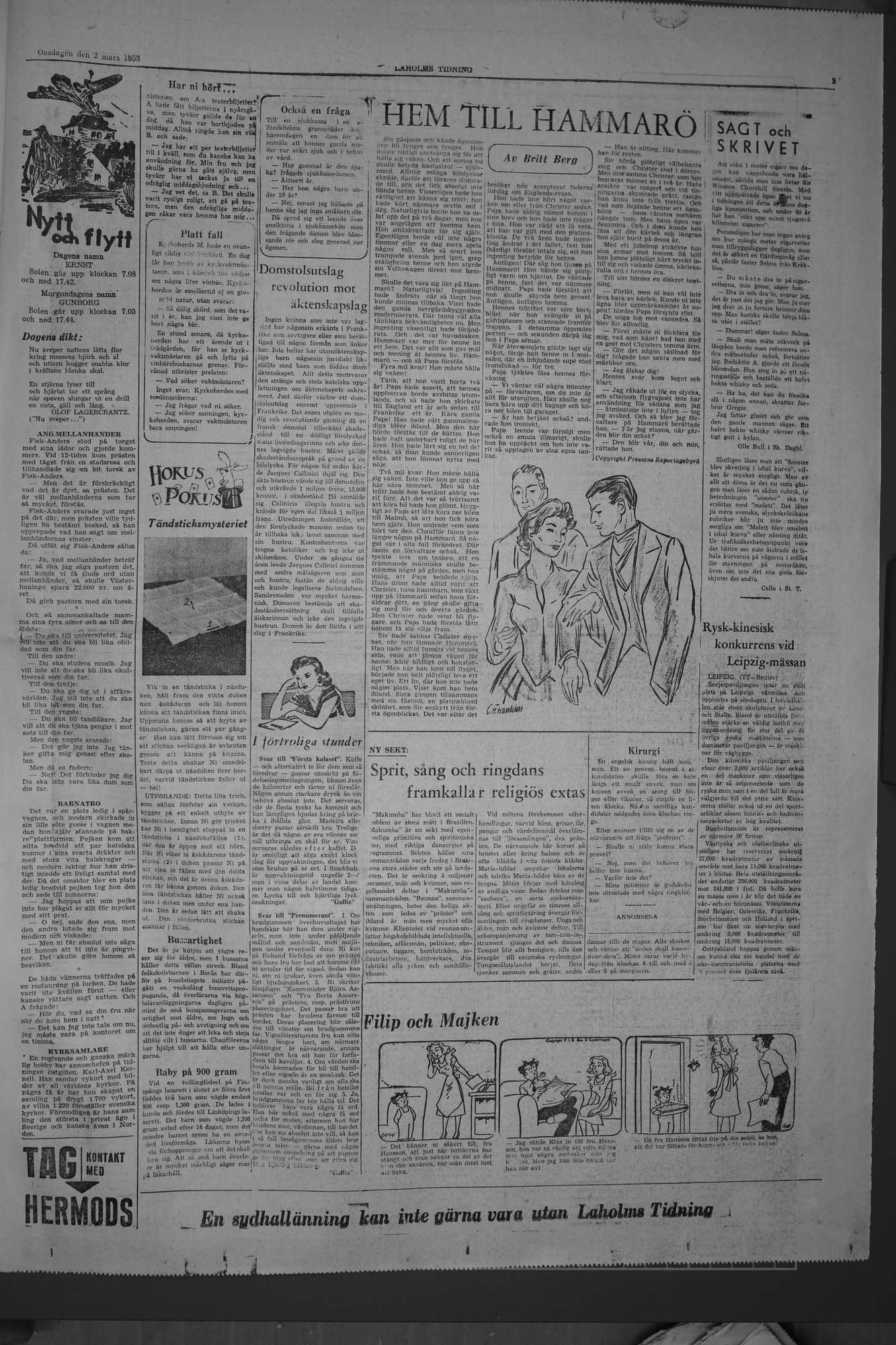 Laholms Tidning Onsdag 2 mars 1955, sida 5