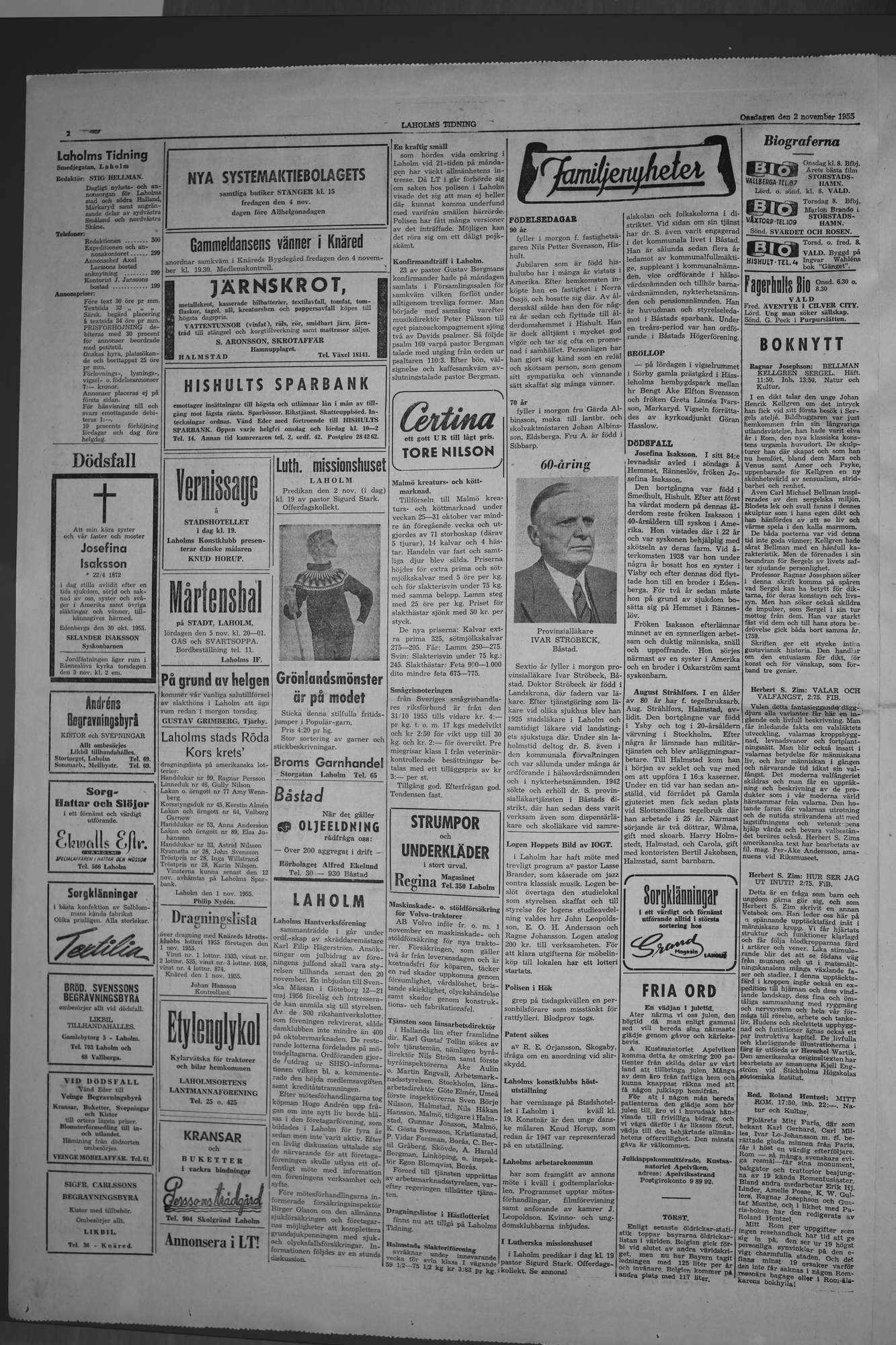 Laholms Tidning Onsdag 2 november 1955, sida 2