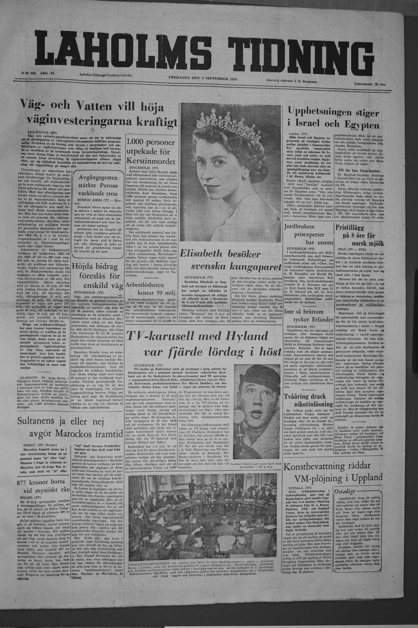 Laholms Tidning Fredag 2 september 1955, sida 1