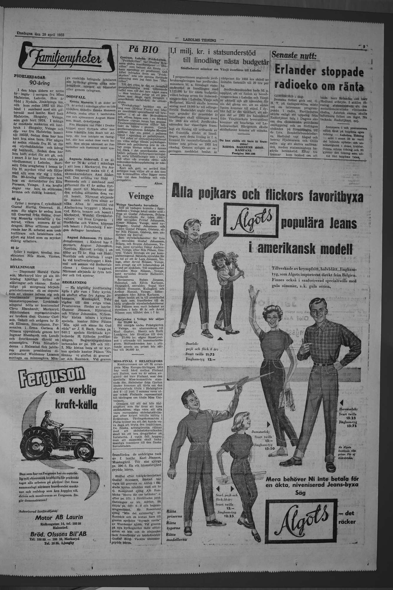 Laholms Tidning Onsdag 20 april 1955, sida 3