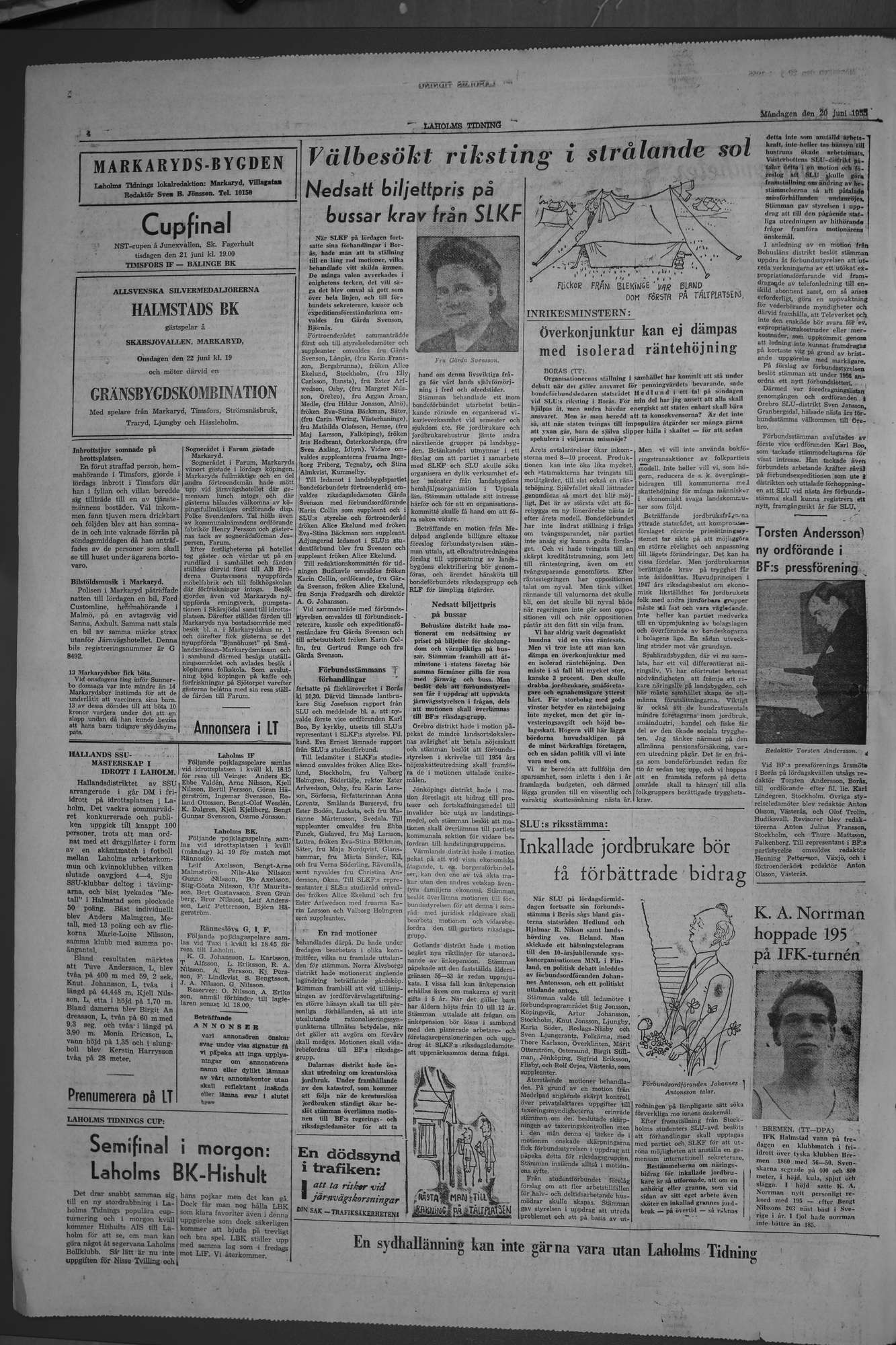 Laholms Tidning Måndag 20 juni 1955, sida 4