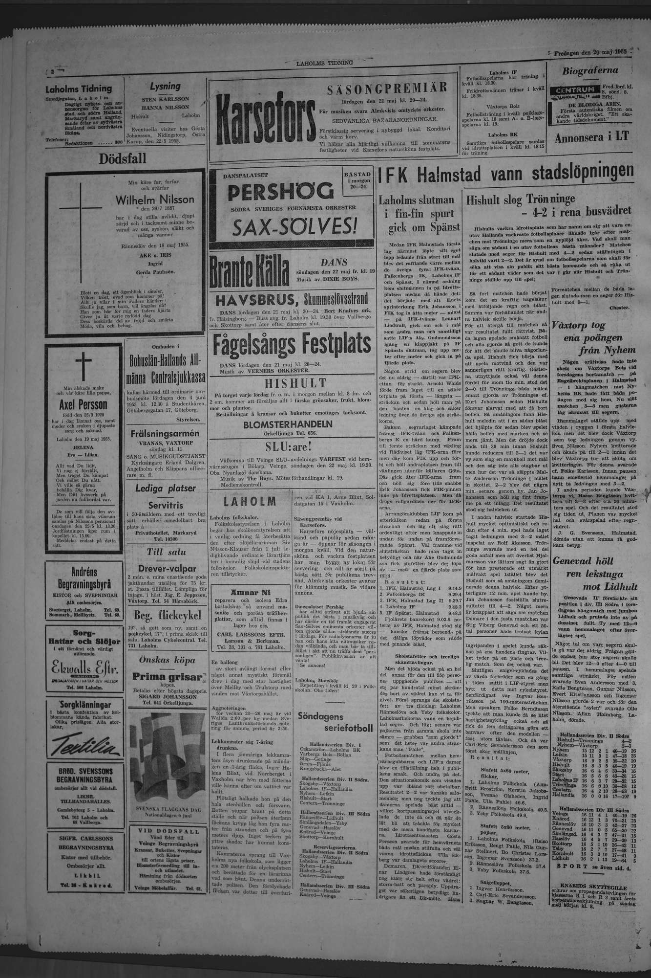 Laholms Tidning Fredag 20 maj 1955, sida 2