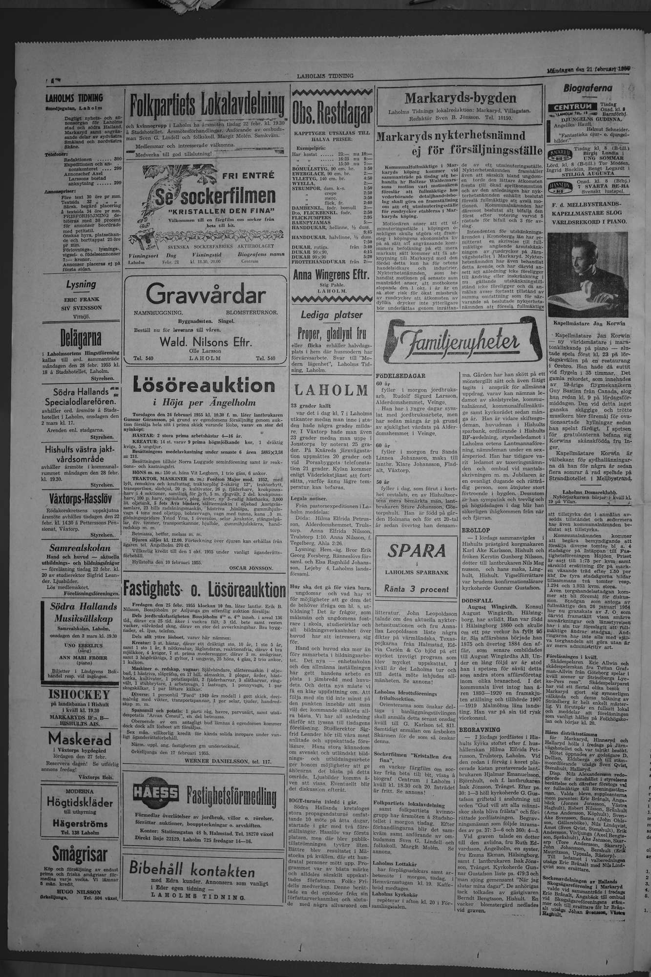 Laholms Tidning Måndag 21 februari 1955, sida 2
