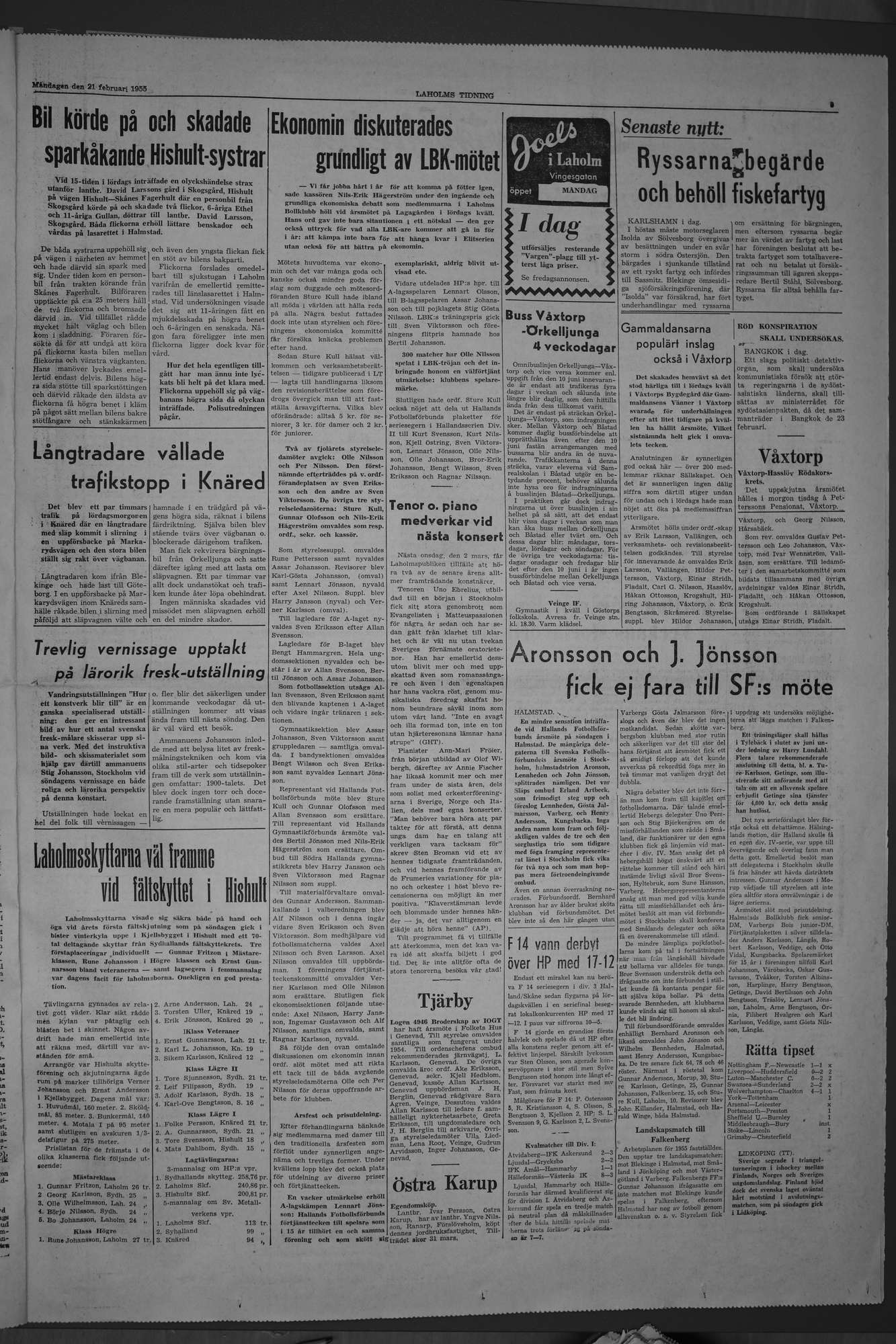 Laholms Tidning Måndag 21 februari 1955, sida 3