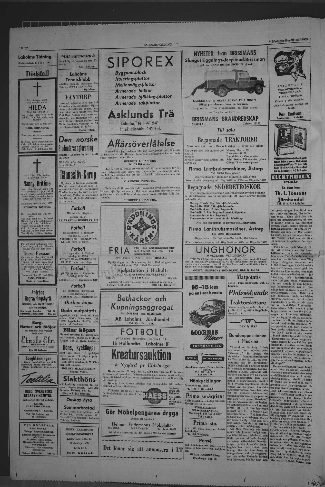Laholms Tidning Lördag 21 maj 1955, sida 2