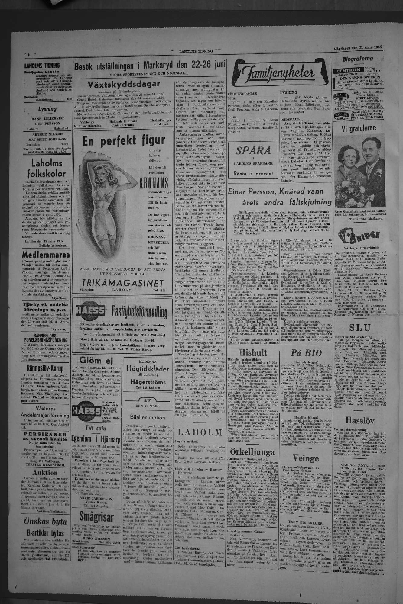 Laholms Tidning Måndag 21 mars 1955, sida 2
