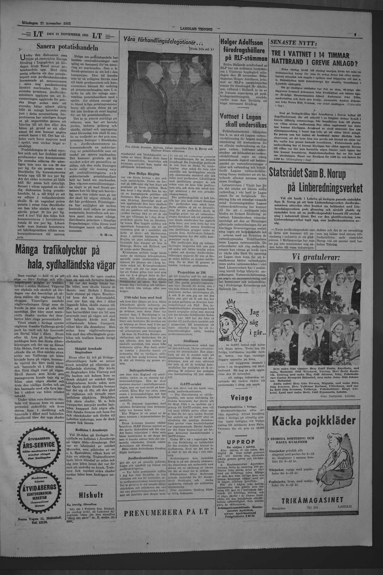 Laholms Tidning Måndag 21 november 1955, sida 3