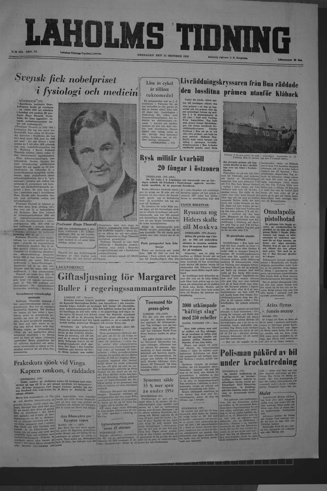 Laholms Tidning Fredag 21 oktober 1955, sida 1