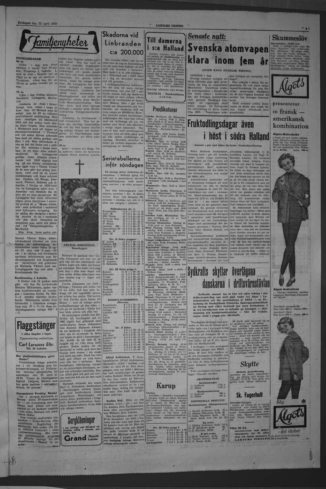 Laholms Tidning Fredag 22 april 1955, sida 3