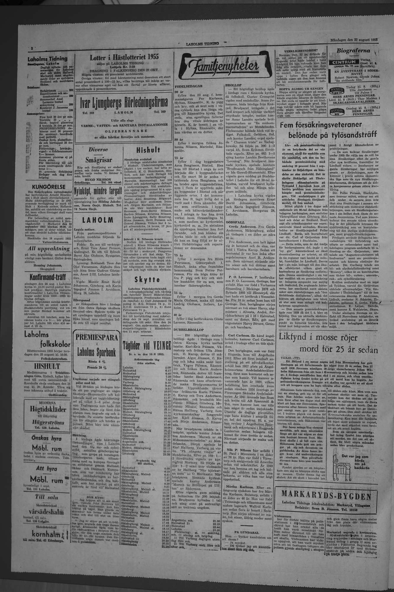 Laholms Tidning Måndag 22 augusti 1955, sida 2