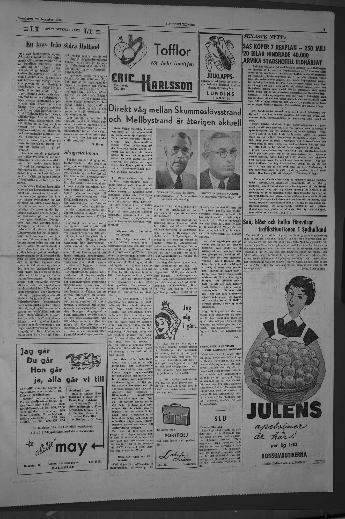 Laholms Tidning Torsdag 22 december 1955, sida 3