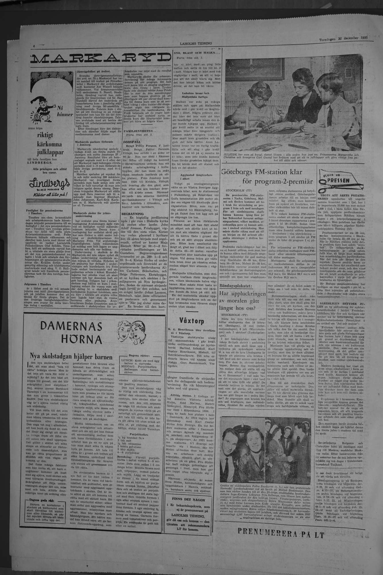 Laholms Tidning Torsdag 22 december 1955, sida 4