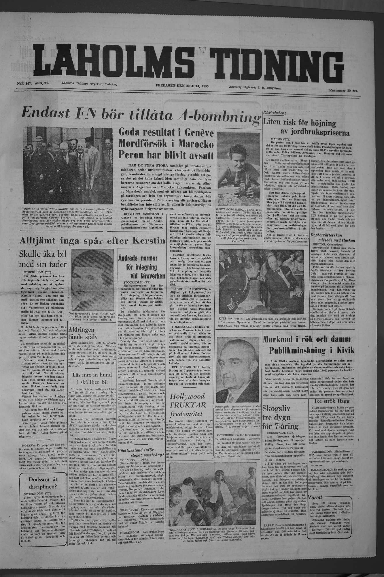 Laholms Tidning Fredag 22 juli 1955, sida 1