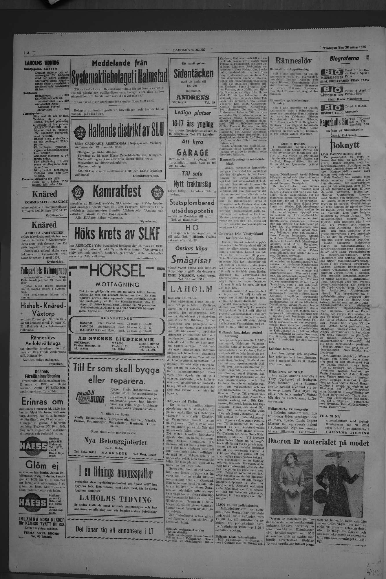 Laholms Tidning Tisdag 22 mars 1955, sida 2