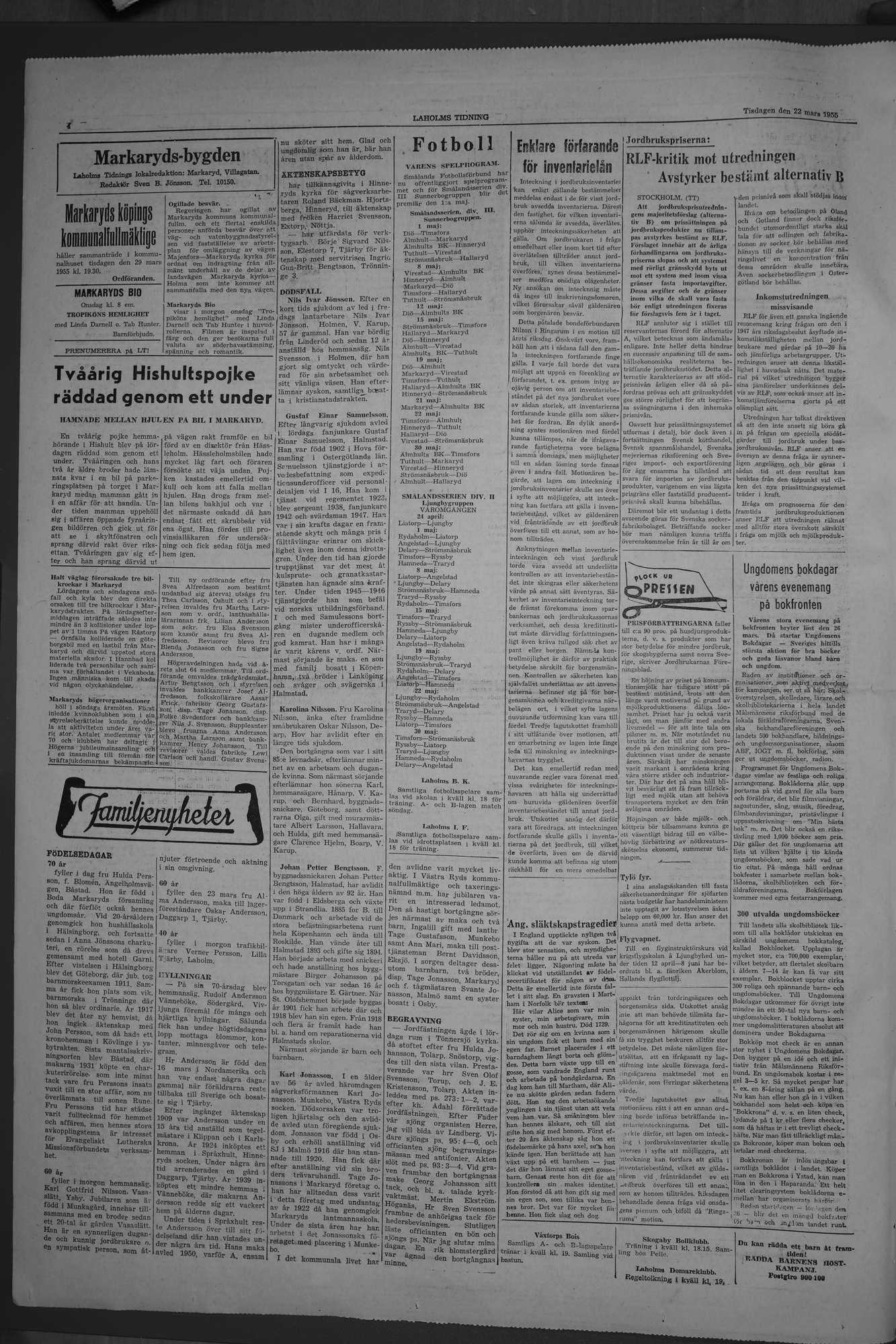Laholms Tidning Tisdag 22 mars 1955, sida 4