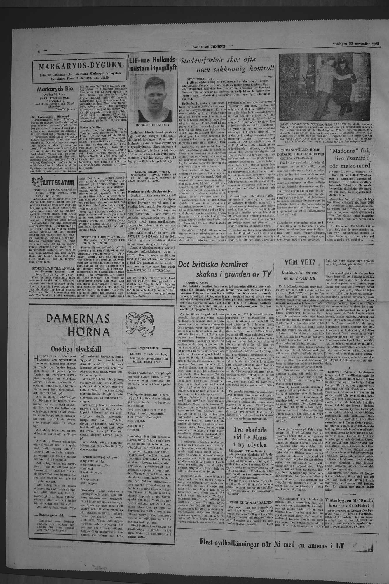 Laholms Tidning Tisdag 22 november 1955, sida 4