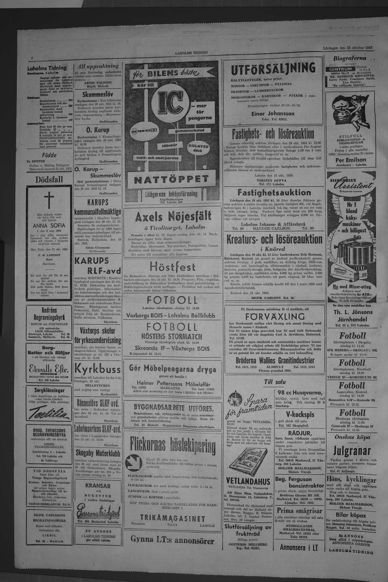Laholms Tidning Lördag 22 oktober 1955, sida 2