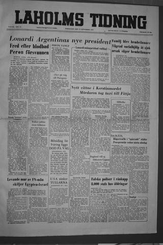 Förstasidan, Torsdag 22 september 1955