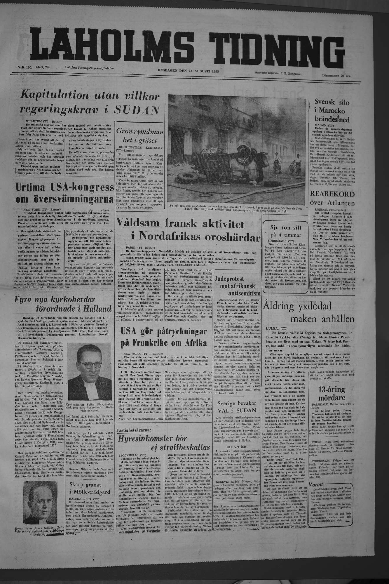 Laholms Tidning Onsdag 24 augusti 1955, sida 1