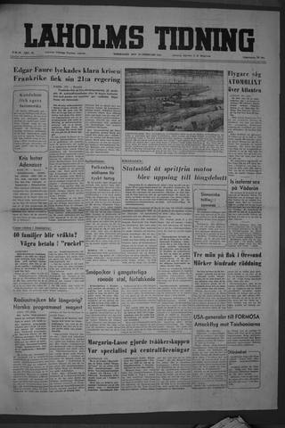 Förstasidan, Torsdag 24 februari 1955